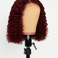 Perruque synthétique Lace Front Bob Deep Wave de 14 pouces, densité 150%, sans colle, résistante à la chaleur, pour femmes, vente en gros