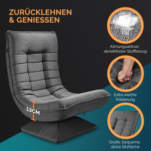 Floor Chair Adjustable Backrest 360&deg; Rotatable Foldable 150 kg Load Capacity Padded Living Room Gaming Relax Floor Chair Black - Product Image 4