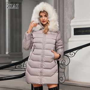 אופנה 2024 הסיטונאי של נשים החורף חם מעיל פרווה צווארון פרווה מרופד ארוך עם ברדס - Product Image 4