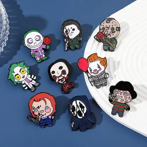 Halloween Brooch Custom Enamel Pin Horror Series Metal Pins Creative Dark Funny Scream Chainsaw Fright Joker Metal Badge