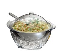 Grand bol de service réfrigéré de 4.5 pintes avec couvercle pour les fêtes Bol à salade glacé avec refroidisseur de glace Plateau à légumes réfrigéré de cuisine