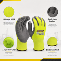 Gants de sécurité MaxiPact ANSI A3 HPPE avec revêtement en latex sablé, résistants aux coupures, doublure en tissu éponge acrylique 13 gauge, pour la construction