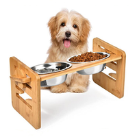 Bol de nourrissage pour chien et chat à hauteur réglable avec support en bois de bambou, bol surélevé - pour petits animaux, anti-fuite, design 2 en 1
