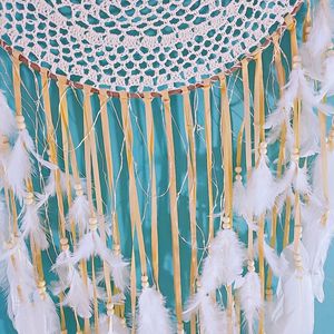 Décoration murale <span class=keywords><strong>moderne</strong></span> en macramé Boho avec pompons en plumes tissées et attrape-rêves Cadeau chic pour <span class=keywords><strong>chambre</strong></span> d'enfant pour adolescentes - Product Image 4