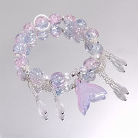 Bracelet en perles de cristal glacé, bijoux, charme papillon en diamant, bracelet en perles, bracelet en perles de cristal craquelé fantaisie popcorn