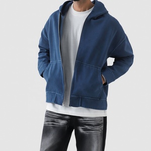 Sweat à capuche avec fermeture éclair et logo personnalisé OEM vintage pour hommes 100% coton Streetwear thermique épais en éponge française teint uni à séchage rapide - Product Image 5