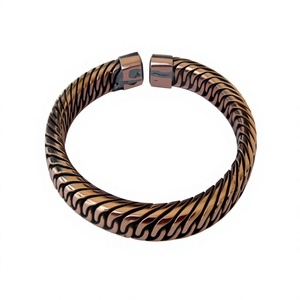 Traditional <b>Copper</b> Bracelet for Men and Women with Attractive Surface Texture and Adjustable Open Design - Product Image 1