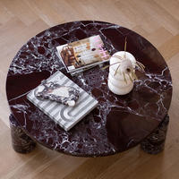Table basse ronde en marbre Rosa Levanto de Cammy Stone, plateau bas, multifonctionnelle, mobilier de salon de luxe