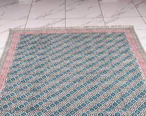 Boho Garden <b>Block</b> Print Cotton Rug Handmade Indian Carpet with Tassels Floor Rug Home Decor - Product Image 2