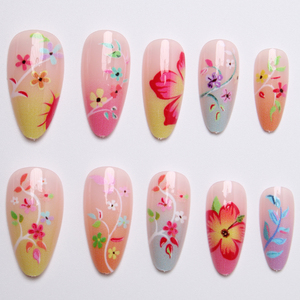Faux <span class=keywords><strong>ongles</strong></span> à presser floraux <span class=keywords><strong>pastel</strong></span> - <span class=keywords><strong>Ongles</strong></span> nude ombrés en amande avec motifs de fleurs <span class=keywords><strong>et</strong></span> de feuilles dessinés à la main, manucure quotidienne printanière - Product Image 5