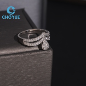 Elegant 925 Sterling Silver Pear Shape Moissanite Set Full Pave Accent Halo Ring Classic Bridal Engagement Wedding Jewelry <b>Gift</b> - Product Image 3