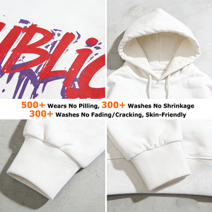 เสื้อฮู้ดดี้ผู้ชายผ้าเฟรนช์เทอร์รี่หนัก 450 กรัม ทรงบ็อกซี่ ไหล่ตก พิมพ์ลายสกรีนตามสั่ง สไตล์วินเทจ เสื้อพูลโอเวอร์สตรีทแวร์ - Product Image 2