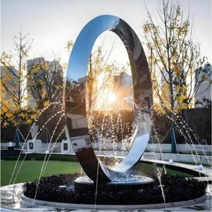 Fontaine de jardin extérieure moderne en acier inoxydable de grande taille, sculpture aquatique circulaire, sculpture paysagère aquatique. - Product Image 3
