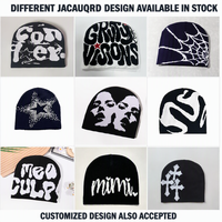 Bonnet en tricot jacquard unisexe Y2K avec logo personnalisé imprimé, 100% acrylique, chaud pour l'hiver, motif lettres, style hip-hop, mode streetwear
