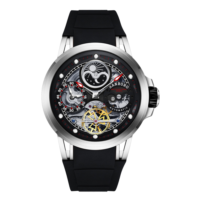 Men's Luxury Fully Automatic Hollow Sports Mechanical Watch Stainless Steel 5BAR Waterproof Business Fashion Starry Sky Dial