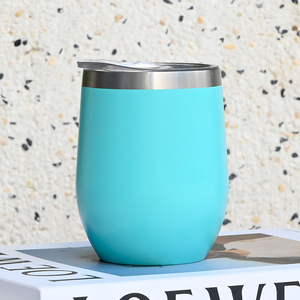 12oz Stemless Wine Glass Stainless Steel Vacuum Insulated <b>Egg</b> Cup <b>Powder</b> Coated Tumbler Coffee Mug - Product Image 1