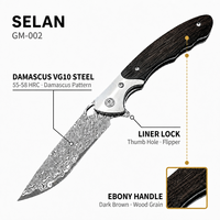 Couteau de poche pour gentleman en acier Damas VG10, manche en bois d'ébène sculpté à la main, verrouillage Liner Lock, HRC 55-58, pour camping en plein air, vente en gros