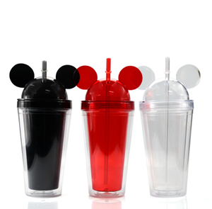 Gobelet à double paroi en acrylique transparent de 16 oz avec couvercle en forme de tête de <span class=keywords><strong>Mickey</strong></span> et <span class=keywords><strong>Minnie</strong></span> Mouse, vente en gros - Product Image 2