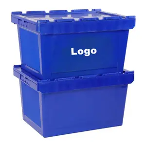 60L Wadah Plastik Industri Logistik Tugas Berat Dapat Ditumpuk Kotak Tote Plastik Tumpukan Sarang Terpasang Wadah Tutup