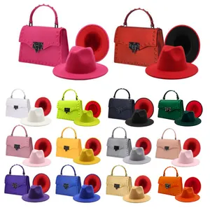 Bolsos de mujer, conjunto de bolso Fedora para mujer, conjunto de sombrero y monedero Fedora de dos tonos de color para niñas, sombreros Fedora con monedero a juego