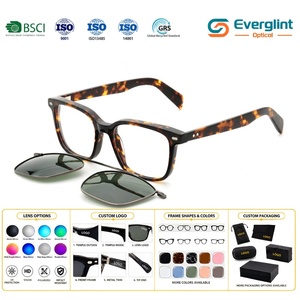 Gafas de sol magnéticas con doble puente de Everglint Optical Designers, gafas de sol cuadradas de acetato con clip metálico. - Product Image 1