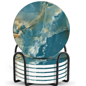 Sottobicchieri Set di 6 sottobicchieri assorbenti con supporto in marmo stile mare per tavolino da caffè - Product Image 1