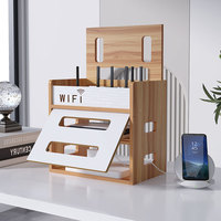 Boîte de rangement moderne pour routeur transfrontalier en aluminium Organisateur de câble de données en PP Support de bande d'alimentation en bois Enrouleur de cordon Décodeur WiFi