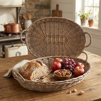 Ensemble de plateaux ronds en osier tressé, grand plateau de table basse rond en osier, petit plateau personnalisé, plateau de service en osier tressé fait main