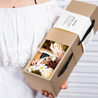 Vente en Gros Savon Rose Bouquet de Fleurs Boîte Rose Ensemble de Bougies de Luxe Avec Lumière Boîte Cadeau pour la Saint-Valentin