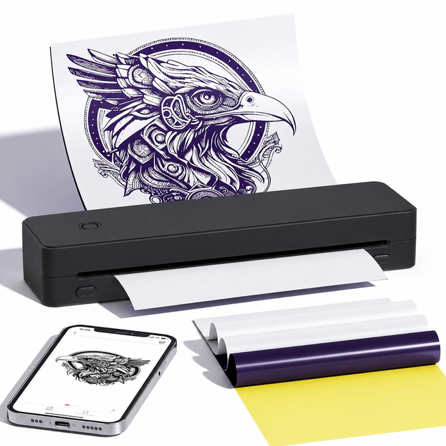 Portable Wireless A4 Thermal Printer, Bluetooth and USB Printing, Compatible with Multiple Paper Sizes and Tattoo Paper