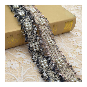 Fantaisie <span class=keywords><strong>femme</strong></span> décorative 3CM Vintage Nylon or perle perlée brodé dentelle ruban d'habillage pour coudre des vêtements - Product Image 4