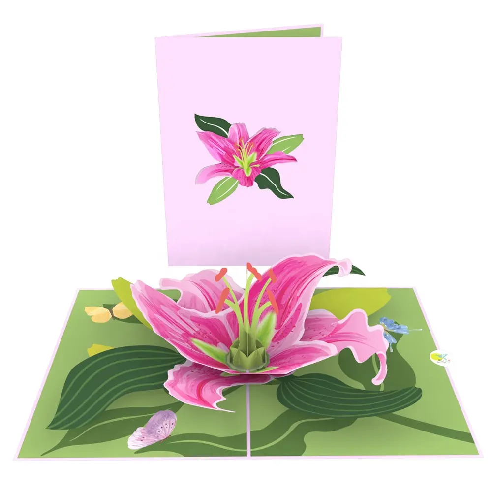 THANK YOU CARD Pink Lily Flower 3D Pop Up Card Thank You Card