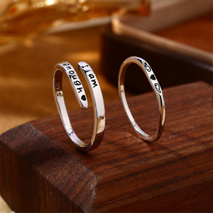 Anillo de Plata de Ley 925 con Grabado Gratuito de las Palabras 'I AM Enough Love', Juego de Anillos para Pareja con Grabado de Corazón y Ángulo - Product Image 3