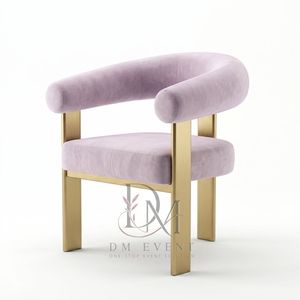 Silla de Comedor de Acero Inoxidable con Respaldo Tubular Abierto en Dorado y Tapicería Lila para Hoteles y Eventos de Boda, Venta al Por Mayor - Product Image 3