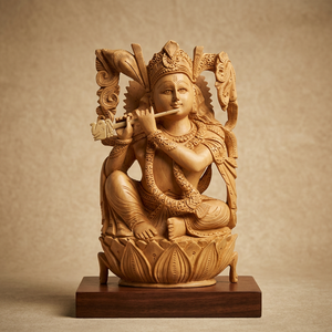 Modelo Coleccionable de Arte Religioso Ecológico de Madera del Dios Hindú Krishna - Product Image 3