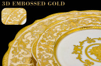 10.5 pouces avec Table en porcelaine céramique de 8 pouces Assiettes à vaisselle élégantes en porcelaine à bordure dorée classique pour fête de banquet de mariage