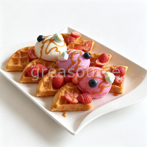 Plato de helado de gofre artificial hecho a mano, modelo fresa, arándano, caramelo, con coberturas artificiales de repostería, accesorio para tienda de café - Product Image 6