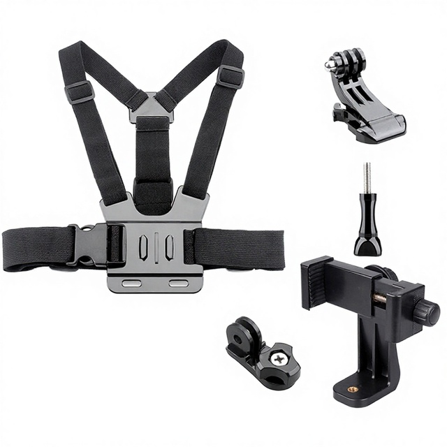 Action Camera Chest Mount Harness Sets with Phone Holder / J Hook Buckle / AEE Adapter / Thumb Screw for GoPro Insta360 DJI