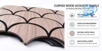 Panneau d'isolation acoustique moderne en fibre de polyester à motif ondulé en bois, design 3D modulaire pour appartement/salon