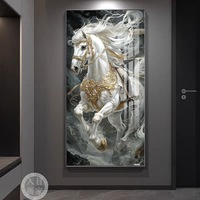 Tableau mural moderne encadré de luxe Cheval scintillant, Décoration de galerie de couloir, Peinture en porcelaine cristalline, Prêt à accrocher