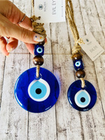 Pendentif œil bleu turc tissé à la main, breloque mauvais œil, décoration suspendue œil bleu en verre