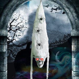 DAMAI Halloween Hanging Skeleton Skull Activated Decorations with Spooky Voice LED Eyes Spider for Halloween Party Yard Outside - Product Image 4