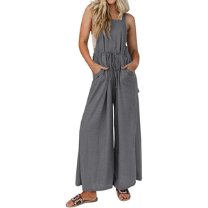 Combinaison décontractée sans manches en tricot extensible coupe ample col rond avec pantalon large, collection été 2024 personnalisée - Product Image 2