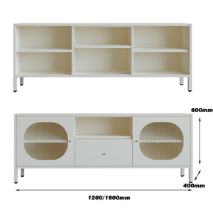 Meuble TV moderne style crème, luxe minimaliste, portes en verre cannelé, meuble TV avec rangement, console multimédia pour salon - Product Image 3