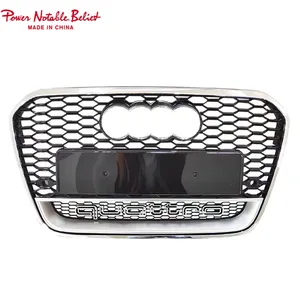 RS6 Front Grille For Audi A6 S6 C7 A6L Center Honeycomb Mesh ABS Bumper Grill 2012-2015 Chrome Black Style