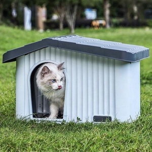 Maison pour chat <span class=keywords><strong>d</strong></span>'extérieur résistante aux intempéries toute l'année, abri en plastique imperméable pour chats sauvages et chiens, facile à nettoyer, maison pour animaux de compagnie portable - Product Image 4