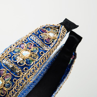 Serre-tête large en tissu brodé de fleurs, style baroque rétro européen, accessoires pour cheveux en maille pour femme