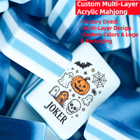 Jeu de Mahjong Happy Halloween en Acrylique Qualité Collection, Motif Écaille de Tortue, 4 Couches, Gravé, Style Américain, Fabrication Usine