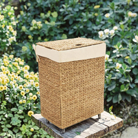 Panier de rangement multifonctionnel en jonc de jacinthe d'eau et en paille de jonc de mer, écologique, fait à la main, avec couvercle pour la lessive, pour usage domestique