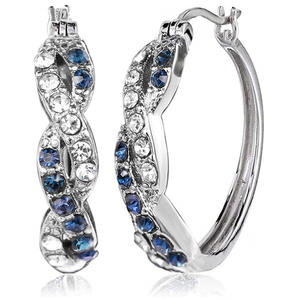 Orecchini a Cerchio Classici in Argento 925 con Cristalli Blu Incastonati per Uso Quotidiano Femminile Placcati in Rodio - Product Image 1